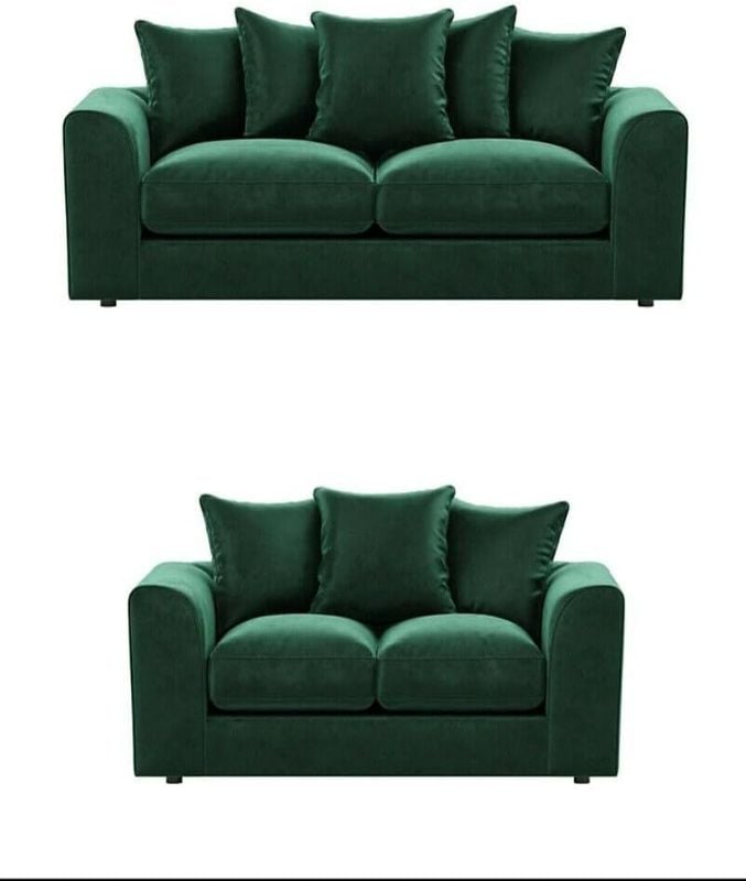 Plush Velvet 3 + 2 Seater Sofa Suite Set Green Scatter Cushions Modern Design