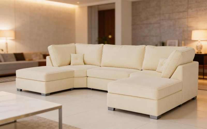 Bishop U Shape Modular Sofa 6/7 Seater Plush Velvet Cream Couch Suite Set