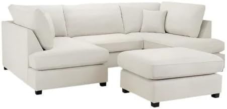 Mini U-Shape Cinema Sofa with Footstool 🎬 5&6 Seater Modular Couch Cream