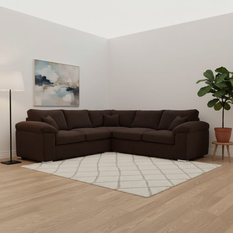 Amalfi/Delta Corner 5-Seater Jumbo Cord Sofa Modern Living Room Couch Brown✨