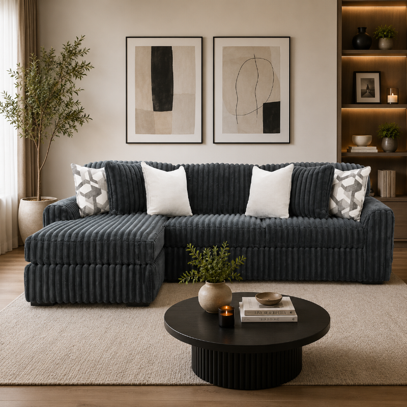 Midnight Madness Stupendous L-Shape Open Chaise Sofa Grey Modern Corner Lounge Couch