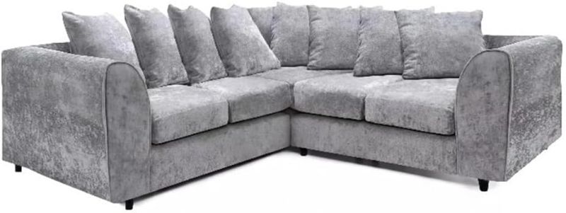 Grey Sofas - Comfy 5 Seater Alaska Fabric Settees - 2c2 Sectional Corner Sofa - Modern Design Scatter Back Settee - Dual Arm Sofa