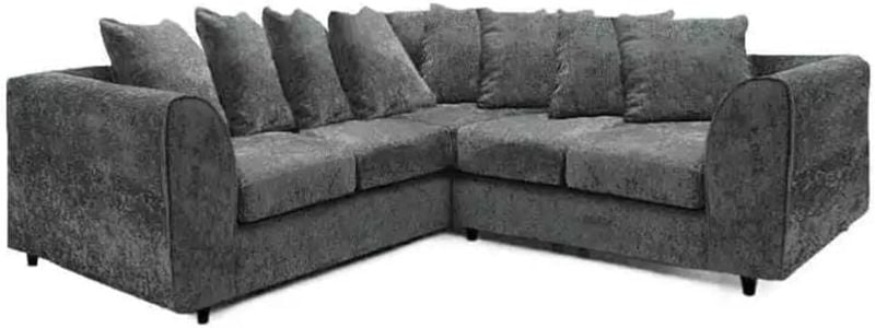 Alaska Light Grey Corner Settee – 5 Seater Fabric Sofa – Dual Arm 2C2 Modular Scatter Back Couch – Soft Upholstered Sectional Sofa Suite for Living Room
