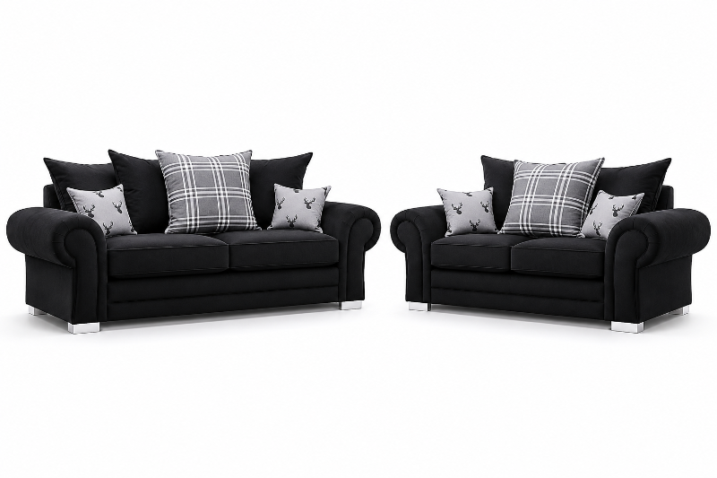 Verona Chesterfield 3+2 Seater Sofa Set Black 3 Settee & 2 Settee Couch