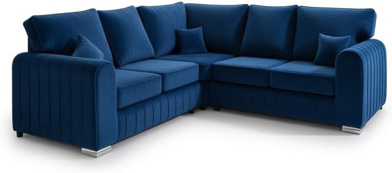🛋️ Lilly Corner 5-Seater Sofa Soft Plush Velvet Blue Sectional Couch