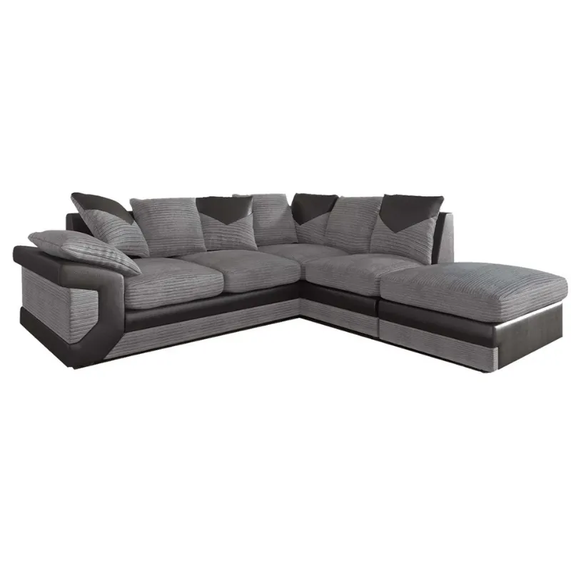 Dino Corner L-Shape Sofa Set 3+2 Seater High Back Left/Right Hand Facing Couch Black&Grey