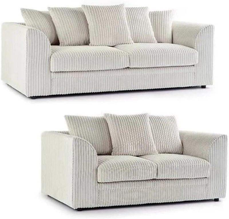 Jumbo Cord 3+2 Seater Sofa Cream Suite Set Soft Fabric Living Room