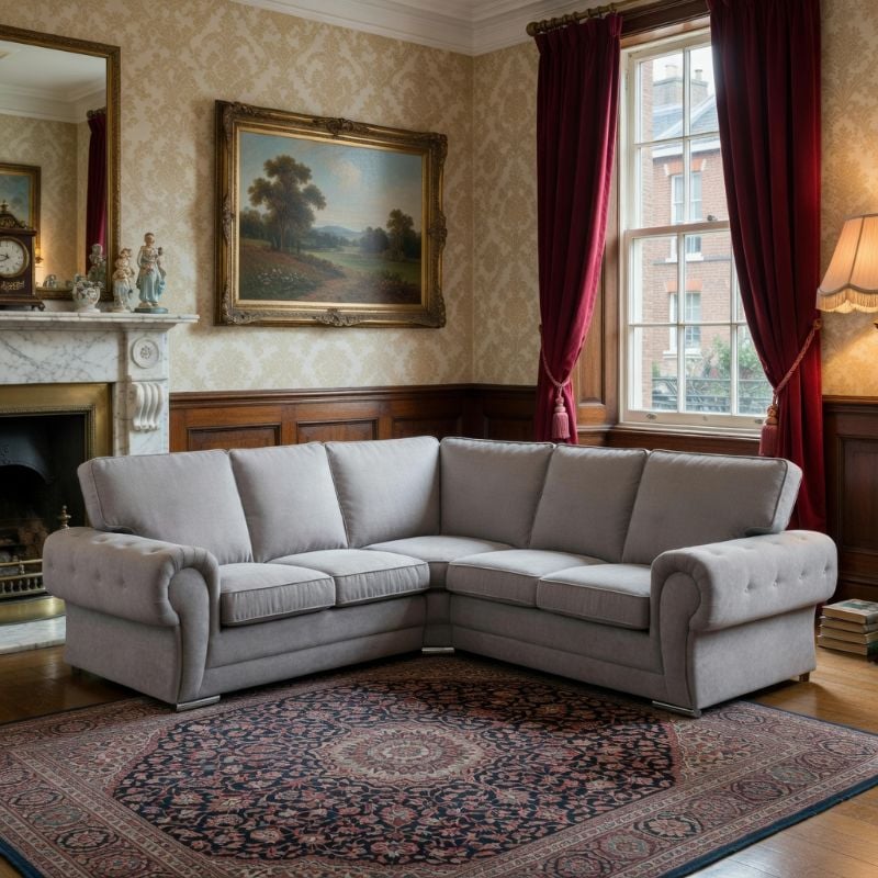 Luxury Verona 2C2 Corner Sofa Suite High Back Chesterfield Grey Couch