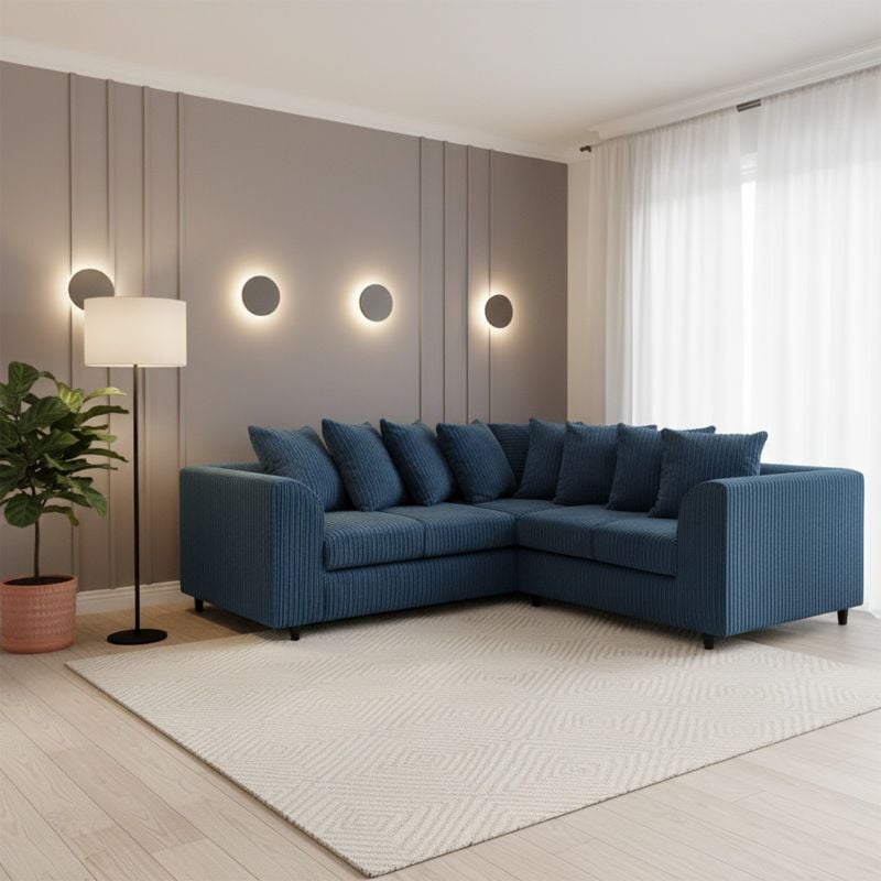 🌟 Jumbo Cord 5-Seater Sectional Blue Sofa 2C2 Modular Couch 🛋️