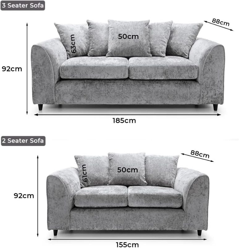 Chenille 3+2 Seater Sofa Set Light Grey Scatter Back Cushions | Modern Fabric Sofa Suite