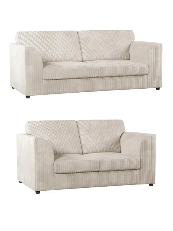 3/2 Seated Sofa Set Jumbo Cord Cream 3 2 Seater Couch & Footstool
