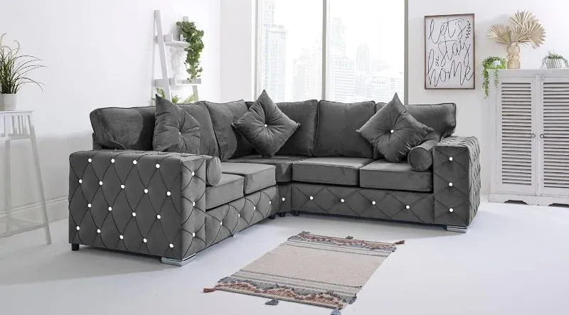 Milton Corner Chesterfield 5 Seater Sofa  2C2 Sectional Couch with High Back Design Dark grey
