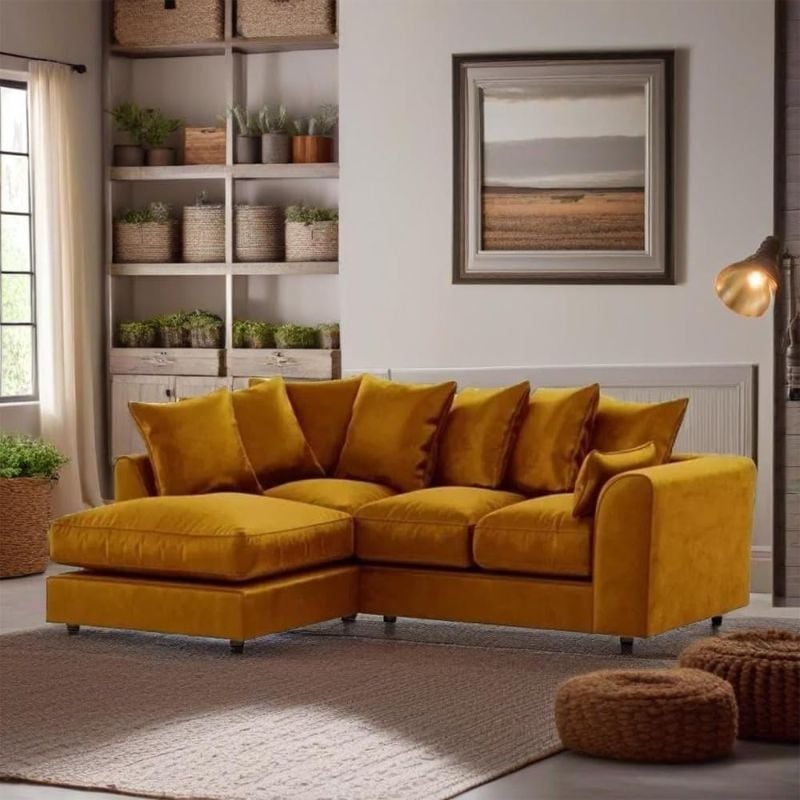 Plush Velvet Mustard Corner Sofa Left Right Hand Suite Set