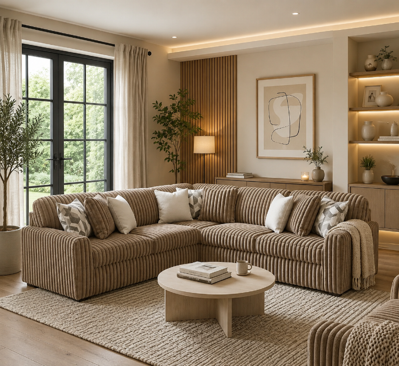 Stupendous Luxury Sectional 5 Seater Beige Corner Sofa Modern Fabric Couch