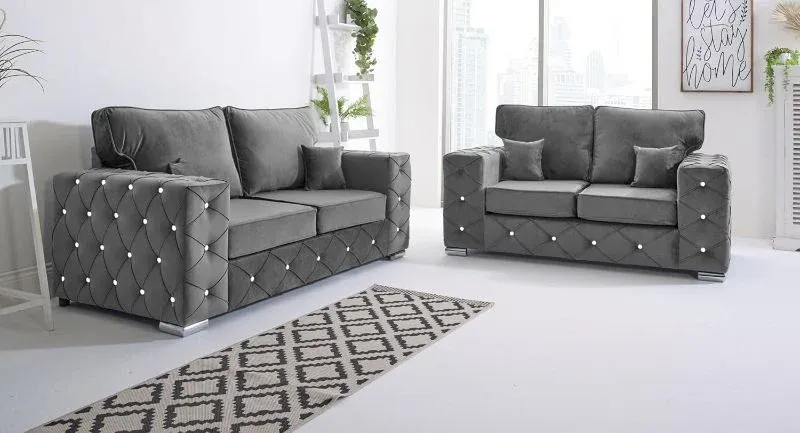 Milton Corner Chesterfield 3+2 Seater Sofa Set High Back Design Dark grey