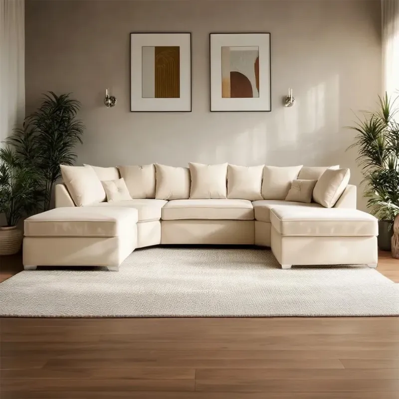 Bishop Cream Plush Velvet Sectional Corner Sofa 7 Seater Couch