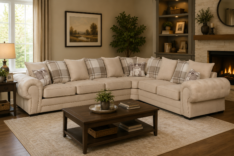 Verona Chesterfield Corner 3C2 Sectional Beige Sofa