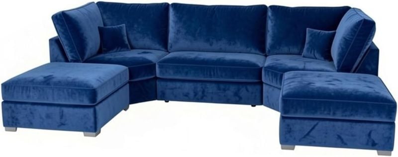 Bishop U Shape Modular Sofa 6/7 Seater Plush Velvet Blue Couch Suite Set