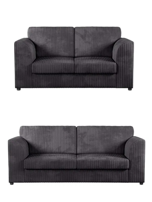 3/2 Seated Sofa Set Jumbo Cord Black 3 2 Seater Couch & Footstool