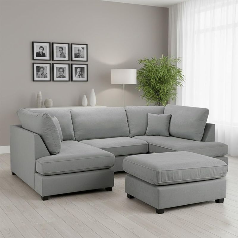Mini U-Shape Cinema Sofa with Footstool 🎬 5&6 Seater Modular Couch  Grey