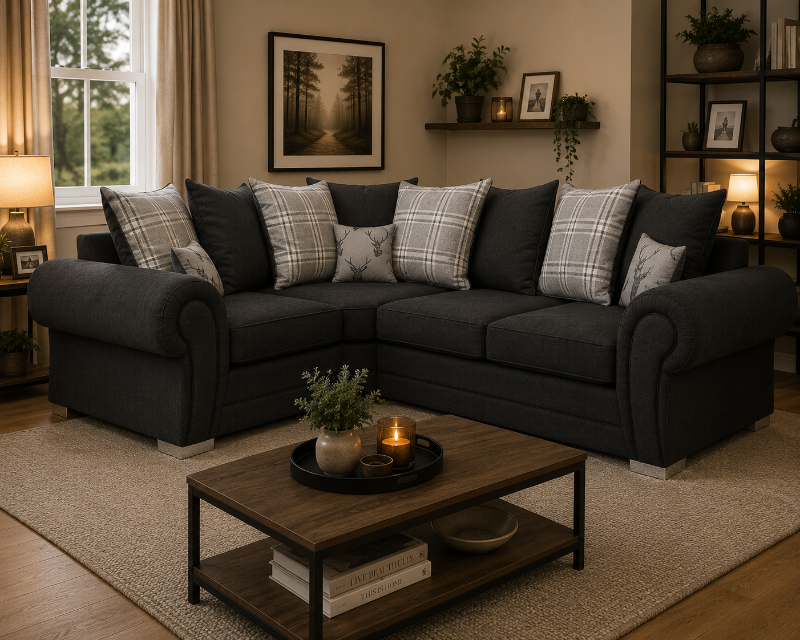 Verona Chesterfield Corner 2C1 Black Sofa Set