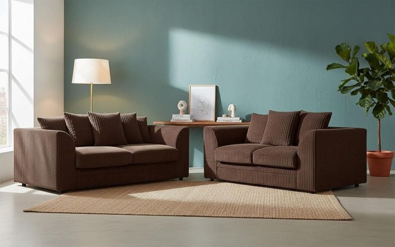 Jumbo Cord 3+2 Seater Sofa Brown  Suite Set Soft Fabric Living Room