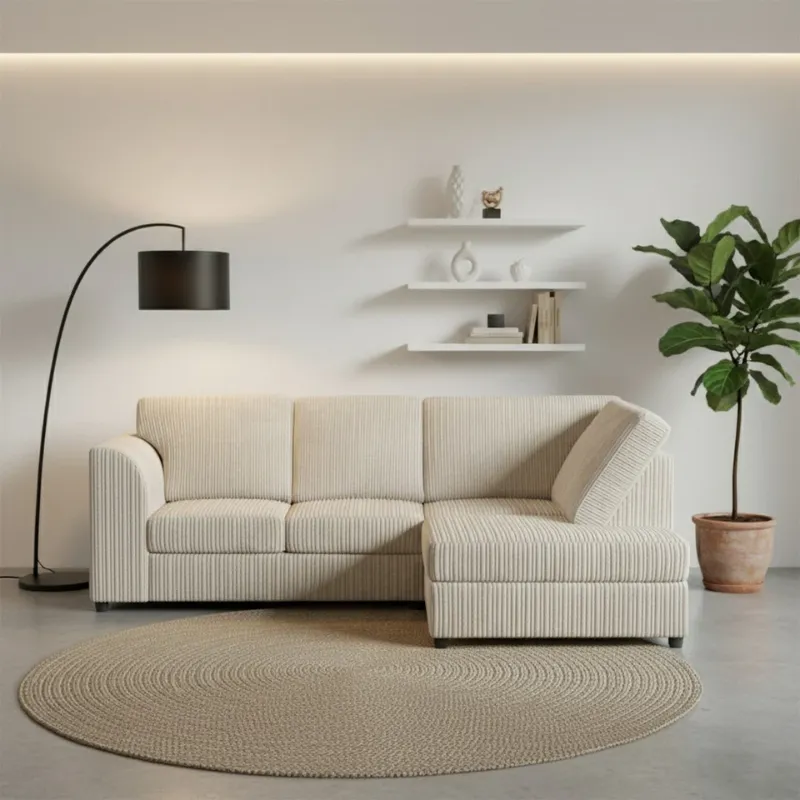 Corner 4 Seater Left Right Modern Jumbo Cord Full Back L shape Sofa Cream
