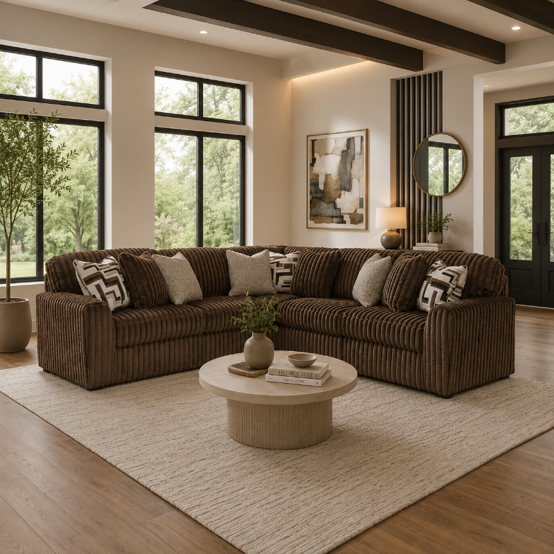 Stupendous Luxury Sectional 5 Seater Brown Corner Sofa Modern Fabric Couch