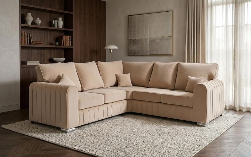 🛋️ Lilly Corner 5-Seater Sofa Soft Plush Velvet Cream Sectional Couch