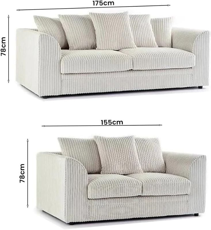Jumbo Cord 3+2 Seater Sofa Cream Suite Set Soft Fabric Living Room