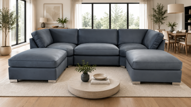Bishop U Shape Modular Sofa – 6 & 7 Seater Plush Velvet Corner Couch Grey Luxury Modern Living Room Sofa