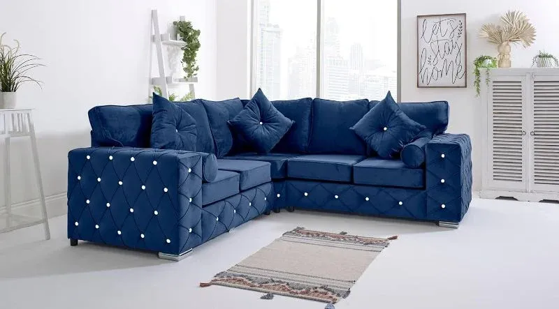 Milton Corner Chesterfield 5 Seater Sofa 2C2 Sectional Couch with High Back Design Blue