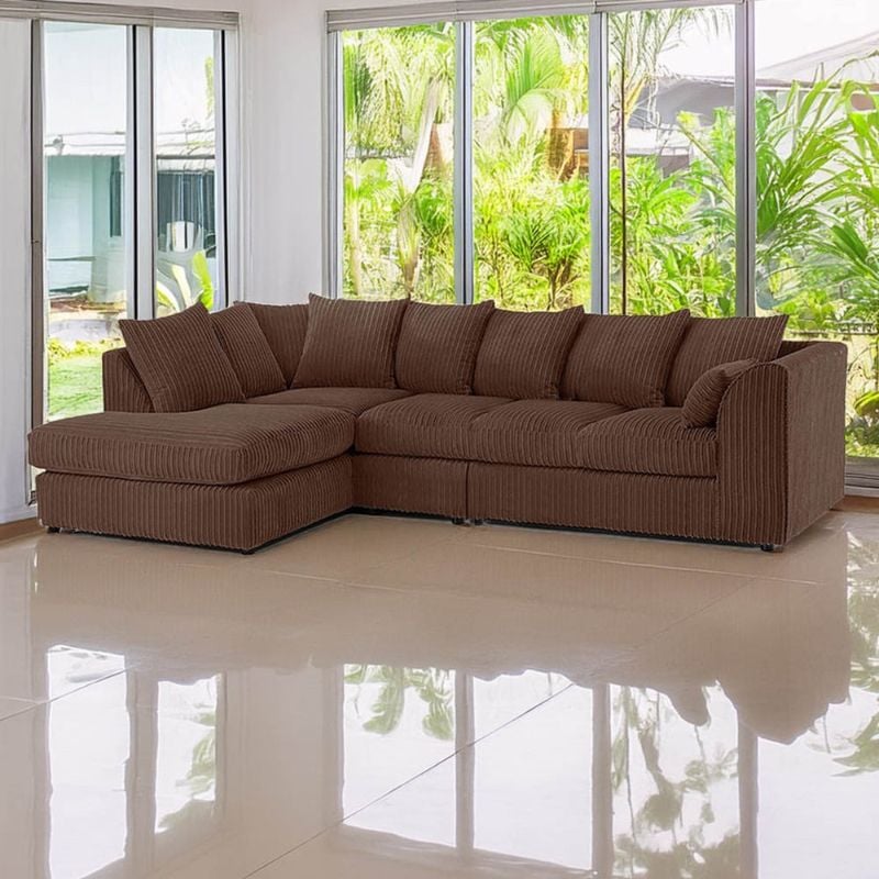 Modern 5 Seater Large Corner Sofa Sectional l-Shape Suite Brown