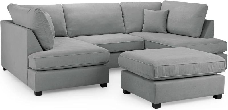 Mini U-Shape Cinema Sofa with Footstool 🎬 5&6 Seater Modular Couch  Grey