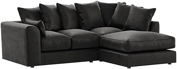 Plush Velvet Black Corner Sofa Left Right Hand Suite Set
