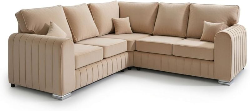 🛋️ Lilly Corner 5-Seater Sofa Soft Plush Velvet Cream Sectional Couch