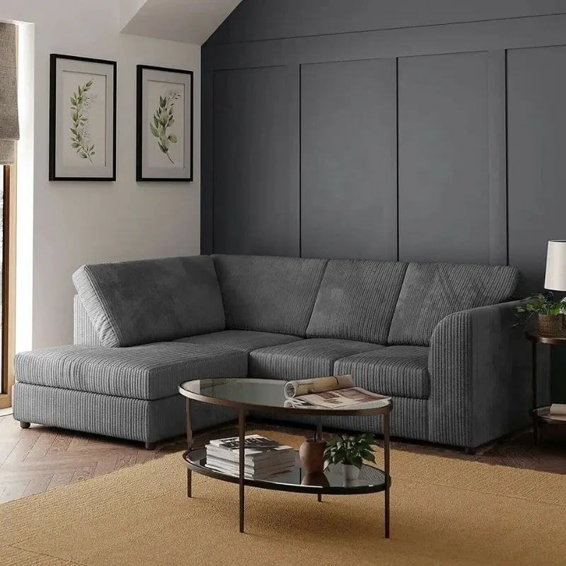 Corner 4 Seater Left Right Modern Jumbo Cord Full Back L shape Sofa Grey