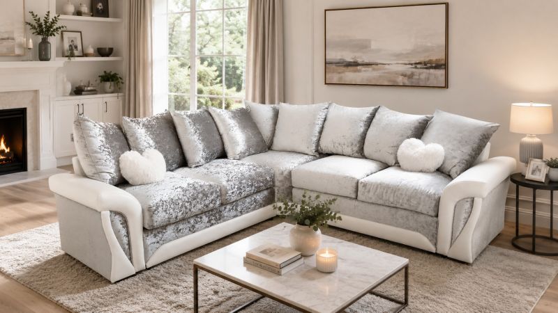✨Shannon Corner 5 Seater Sectional Sofa Modern Living Room Comfy  White&Silver