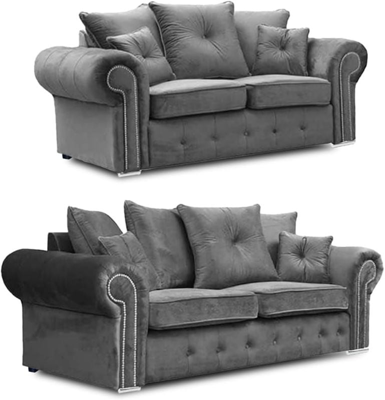 Ashwin 3+2 Sofa Set Grey Contemporary Living Room Couch Suite