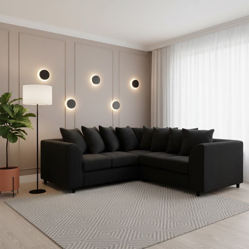 🌟 Jumbo Cord 5-Seater Sectional Black Sofa 2C2 Modular Couch 🛋️