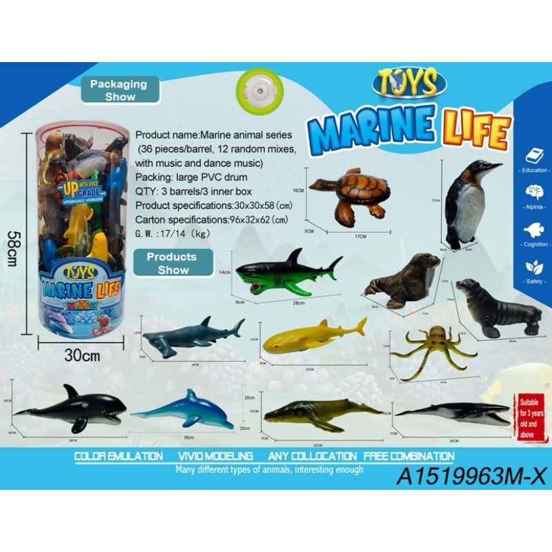 (MH2158) Marine Life Sea Animals Set,W/Music,W/2*Ag13,36Pcs/P