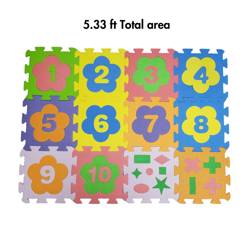 (EM-12 Flower) 12 Pcs Numbering Puzzle Mat with Shapes and signs