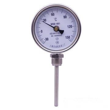WSS-481 universal (90 degrees), stainless steel bimetallic thermometer, Φ100 movable external thread, M27*2, L=75mm, 0-200°C, 1.6 level