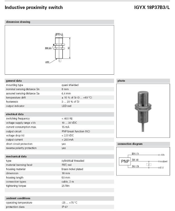 IGYX 18P37B3/L inductive proximity switch