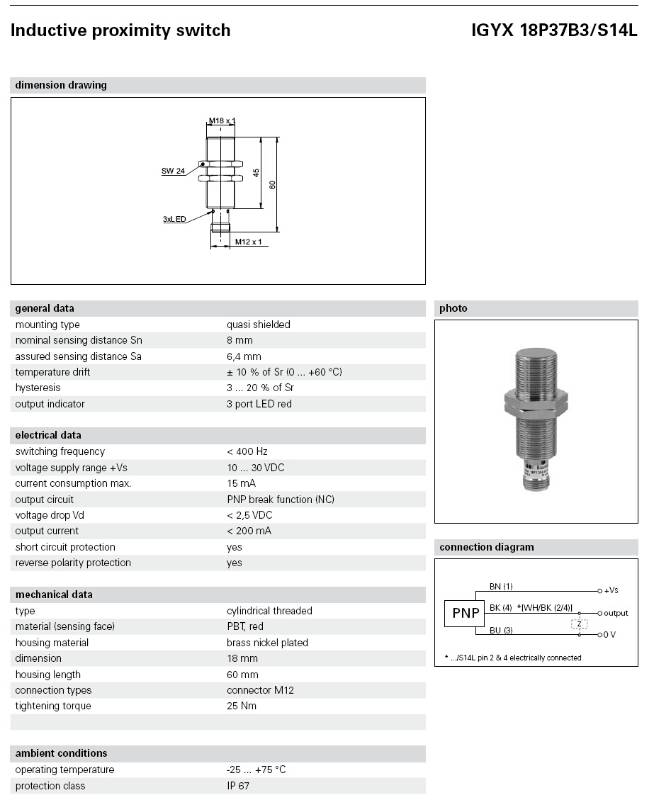 IGYX18P37B3/S14L inductive proximity switch
