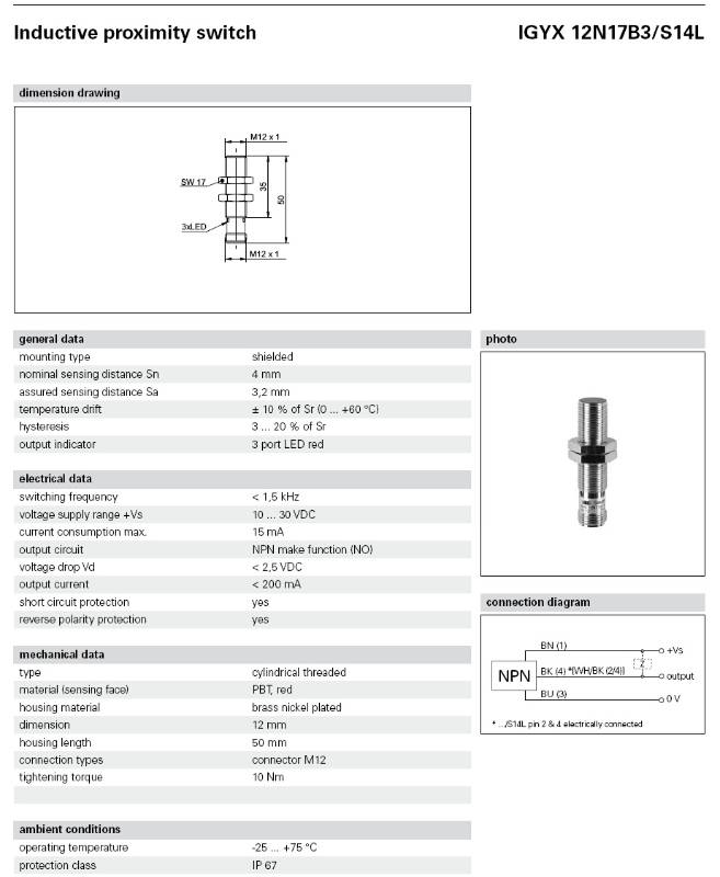 IGYX12N17B3/S14L inductive proximity switch