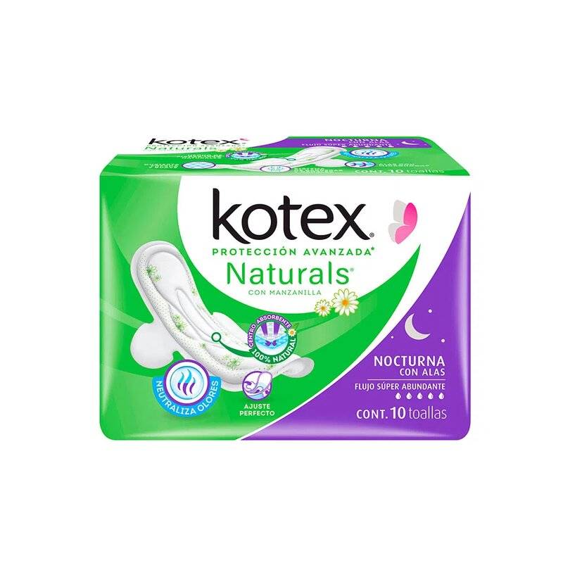 Toallas Naturals Kotex Nocturna con Alas
