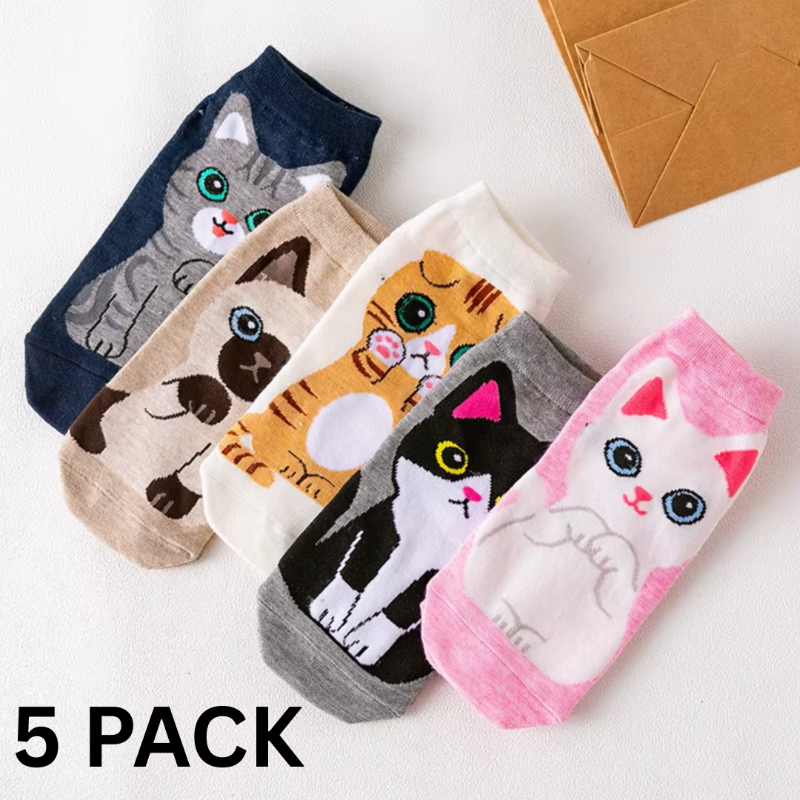 5 PACK - Medias Tobilleras Estampadas de gatitos
