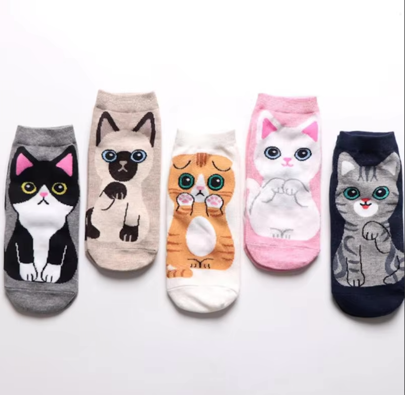 5 PACK - Medias Tobilleras Estampadas de gatitos