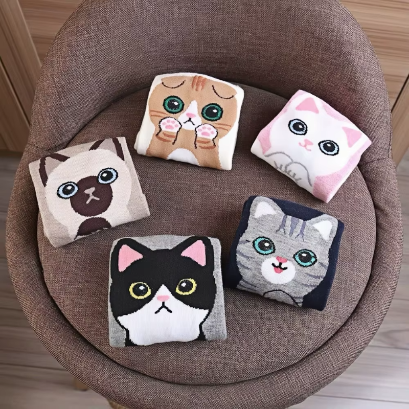 5 PACK - Medias Tobilleras Estampadas de gatitos